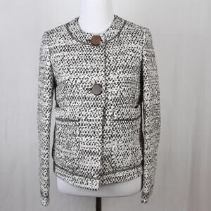 Lafayette 148 Cream Brown Boucle Tweed Blazer Jacket Size Extra Small/P
